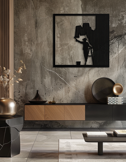Load image into Gallery viewer, Painter Silhouette Metal Wall Art – Black Steel Artistic Home Decor- KAF489