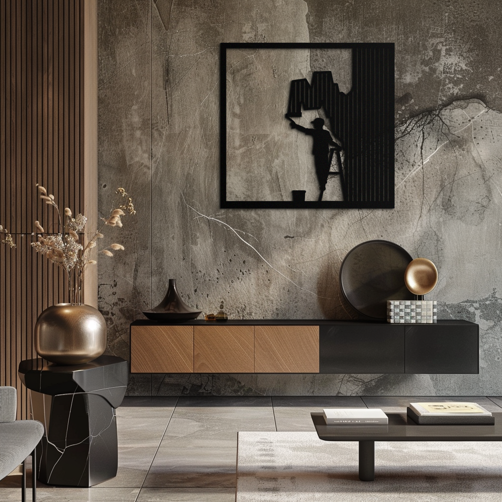 Painter Silhouette Metal Wall Art – Black Steel Artistic Home Decor- KAF489