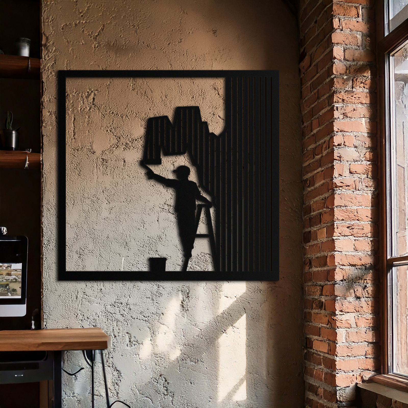Painter Silhouette Metal Wall Art – Black Steel Artistic Home Decor- KAF489