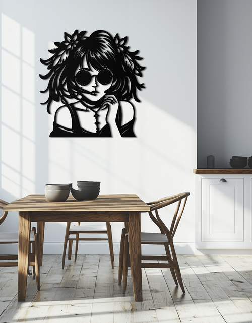 Load image into Gallery viewer, Anime Girl Silhouette Metal Wall Art – Black Steel Artistic Modern Home Decor- KAF490