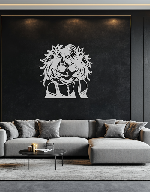 Load image into Gallery viewer, Anime Girl Silhouette Metal Wall Art – Black Steel Artistic Modern Home Decor- KAF490