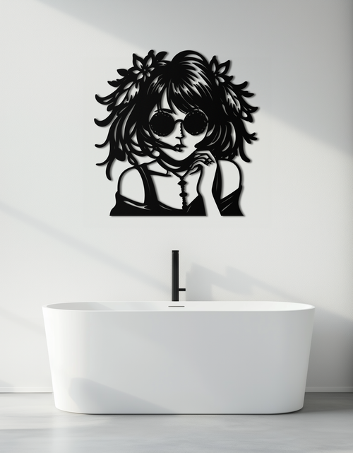 Load image into Gallery viewer, Anime Girl Silhouette Metal Wall Art – Black Steel Artistic Modern Home Decor- KAF490