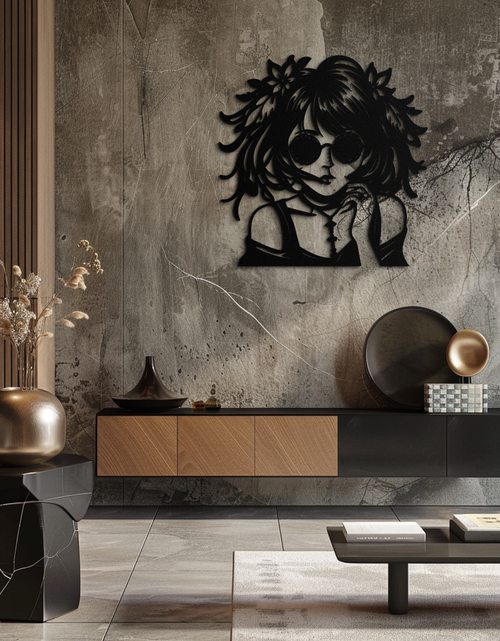 Load image into Gallery viewer, Anime Girl Silhouette Metal Wall Art – Black Steel Artistic Modern Home Decor- KAF490