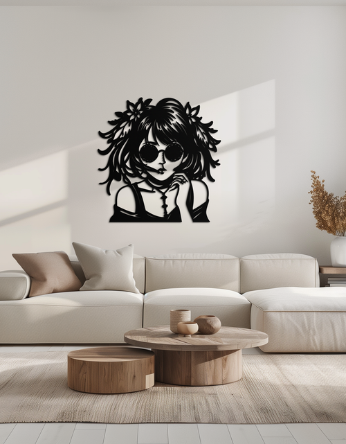 Load image into Gallery viewer, Anime Girl Silhouette Metal Wall Art – Black Steel Artistic Modern Home Decor- KAF490