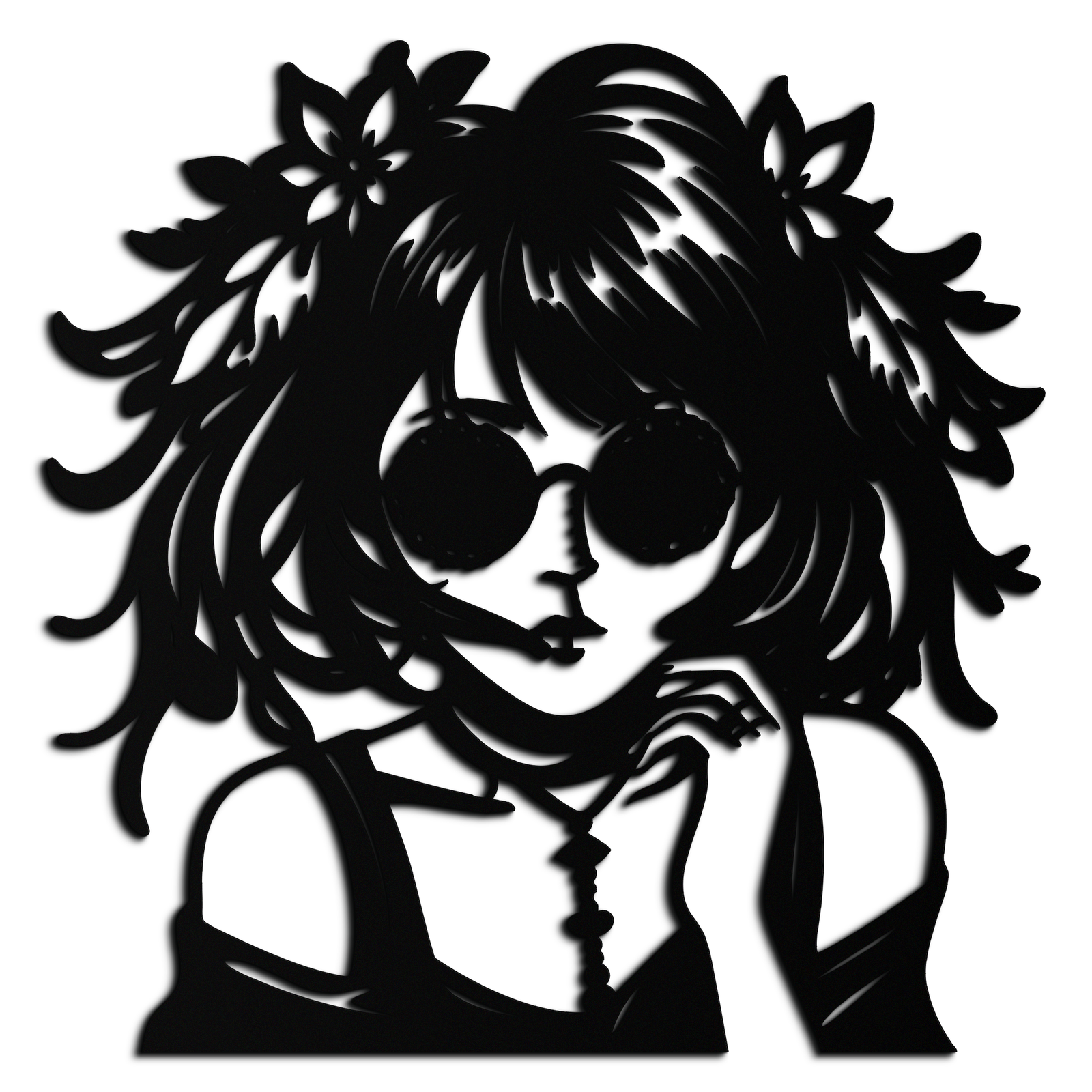 Anime Girl Silhouette Metal Wall Art – Black Steel Artistic Modern Home Decor- KAF490