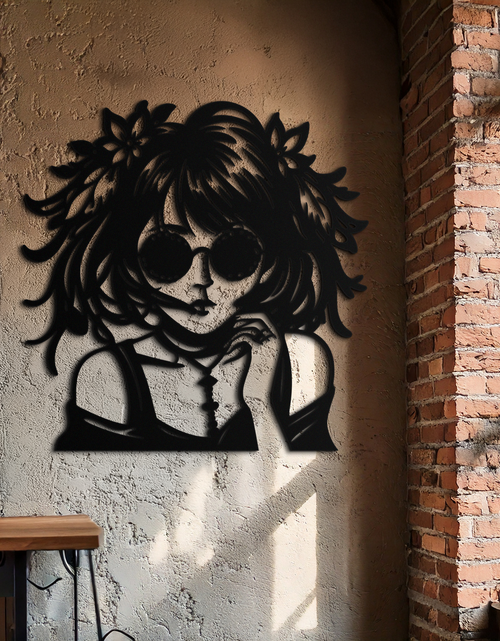 Load image into Gallery viewer, Anime Girl Silhouette Metal Wall Art – Black Steel Artistic Modern Home Decor- KAF490
