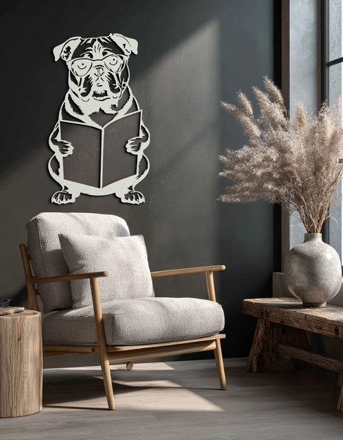 Load image into Gallery viewer, Reading Dog Silhouette Metal Wall Art – Black Steel Whimsical Pet Lover Decor- KAF491