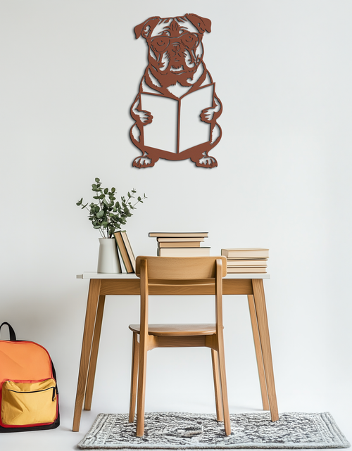 Load image into Gallery viewer, Reading Dog Silhouette Metal Wall Art – Black Steel Whimsical Pet Lover Decor- KAF491