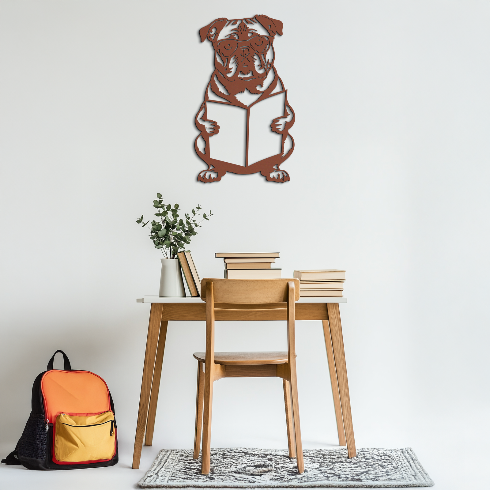 Reading Dog Silhouette Metal Wall Art – Black Steel Whimsical Pet Lover Decor- KAF491