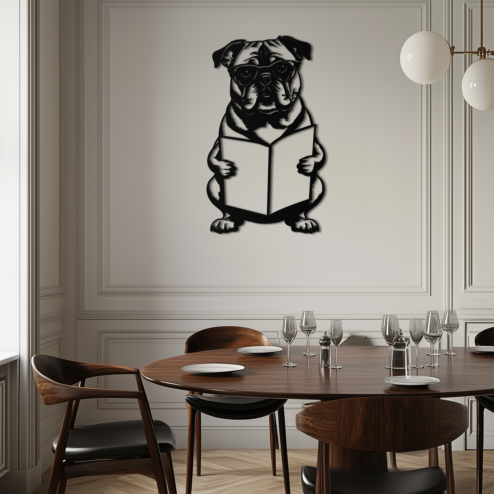 Reading Dog Silhouette Metal Wall Art – Black Steel Whimsical Pet Lover Decor- KAF491