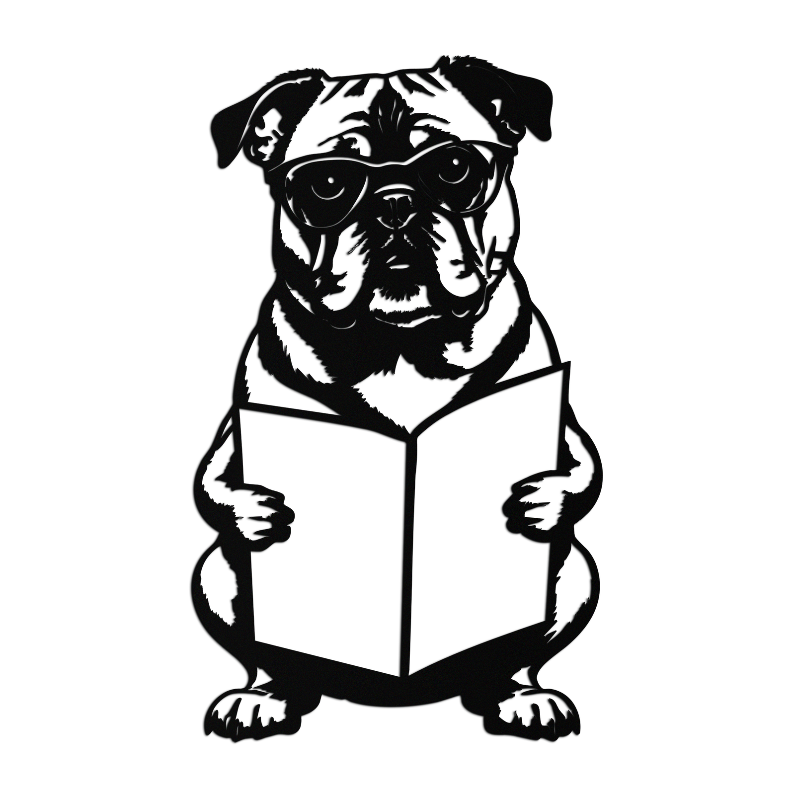 Reading Dog Silhouette Metal Wall Art – Black Steel Whimsical Pet Lover Decor- KAF491