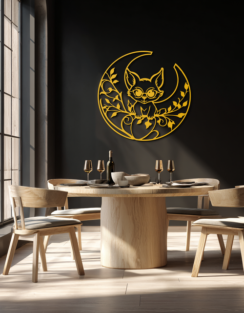 Load image into Gallery viewer, Moon Cat Silhouette Metal Wall Art – Black Steel Whimsical Pet Lover Decor- KAF492