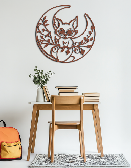 Load image into Gallery viewer, Moon Cat Silhouette Metal Wall Art – Black Steel Whimsical Pet Lover Decor- KAF492