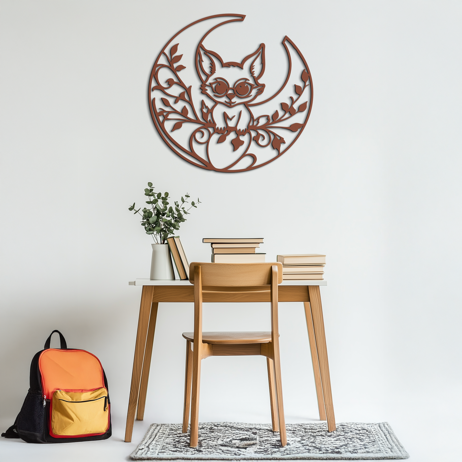 Moon Cat Silhouette Metal Wall Art – Black Steel Whimsical Pet Lover Decor- KAF492
