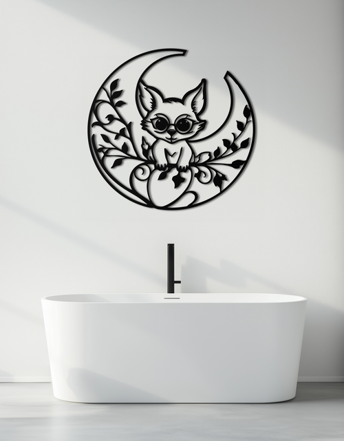 Load image into Gallery viewer, Moon Cat Silhouette Metal Wall Art – Black Steel Whimsical Pet Lover Decor- KAF492