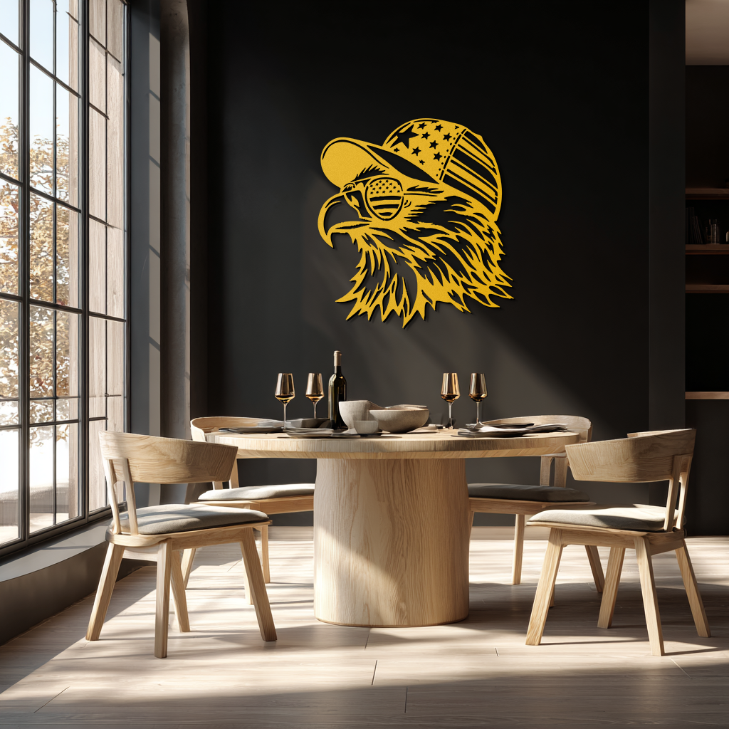 Patriotic Eagle Silhouette Metal Wall Art – Black Steel American Pride Decor- KAF493