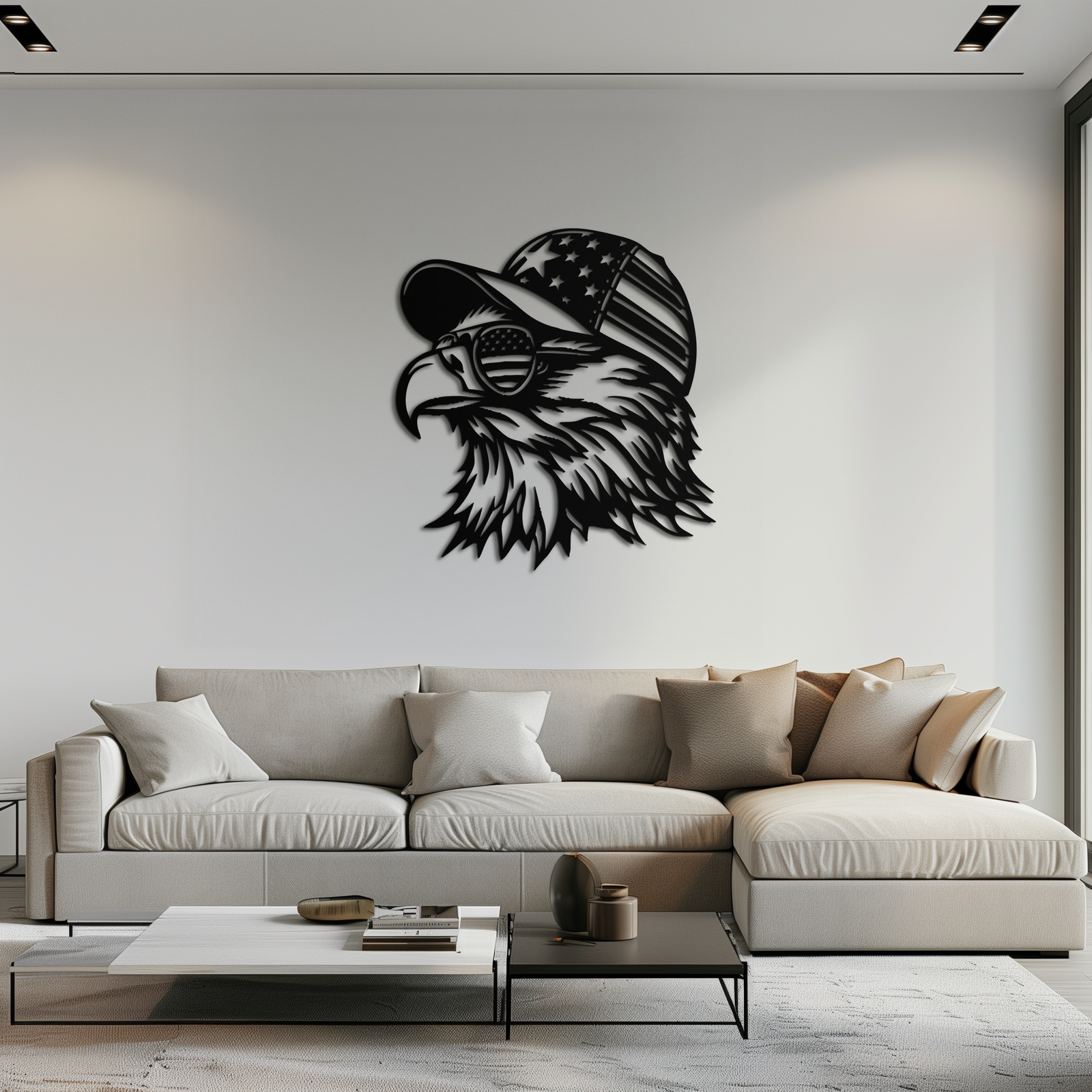 Patriotic Eagle Silhouette Metal Wall Art – Black Steel American Pride Decor- KAF493