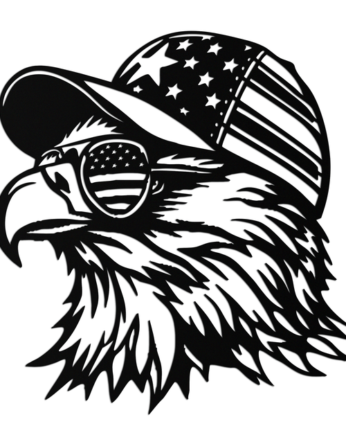 Load image into Gallery viewer, Patriotic Eagle Silhouette Metal Wall Art – Black Steel American Pride Decor- KAF493