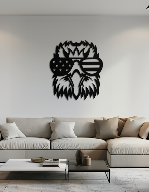Load image into Gallery viewer, American Flag Eagle Silhouette Metal Wall Art – Patriotic Black Steel Home Decor- KAF496