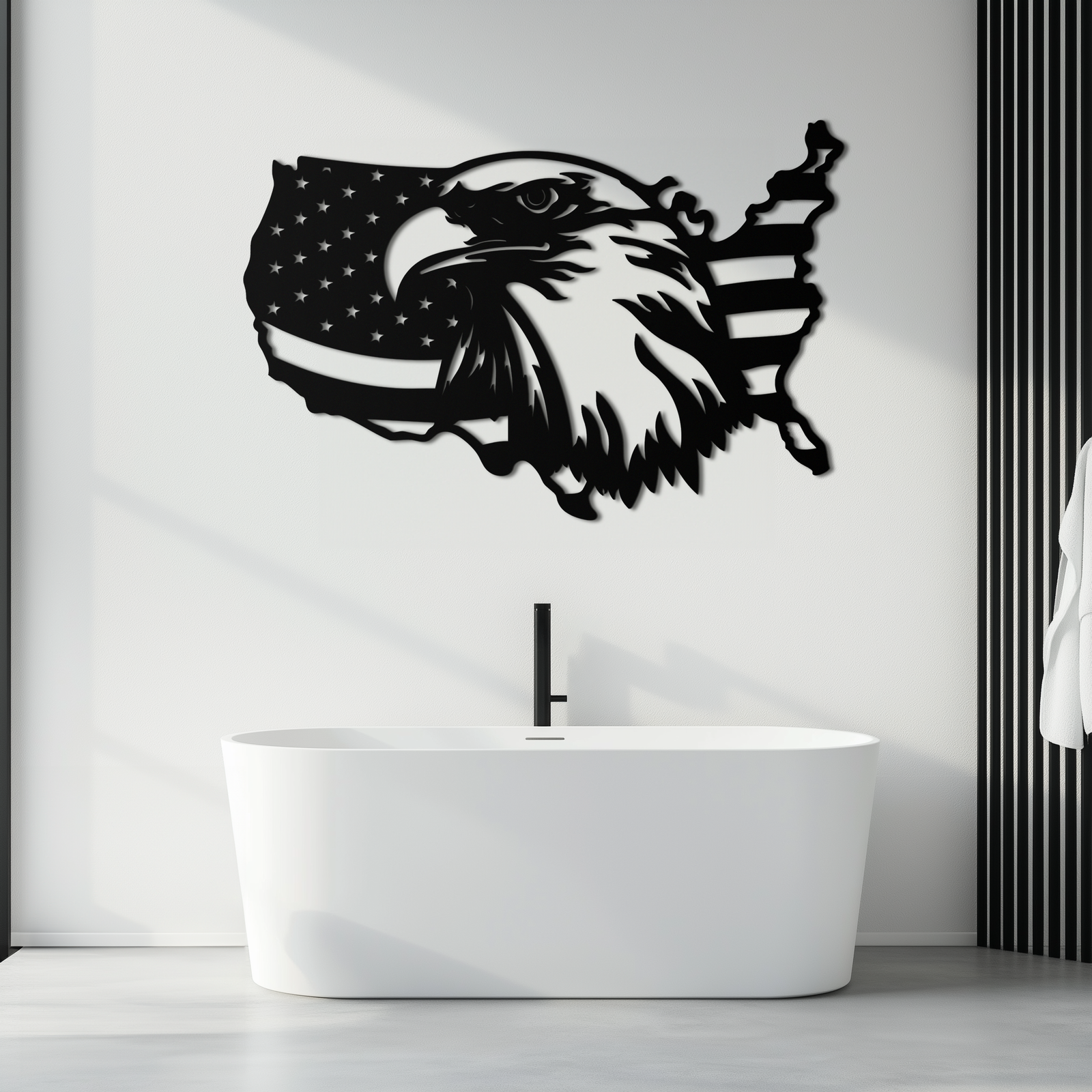 American Flag Eagle Silhouette Metal Wall Art – Patriotic USA Decor for Home & Office- KAF497