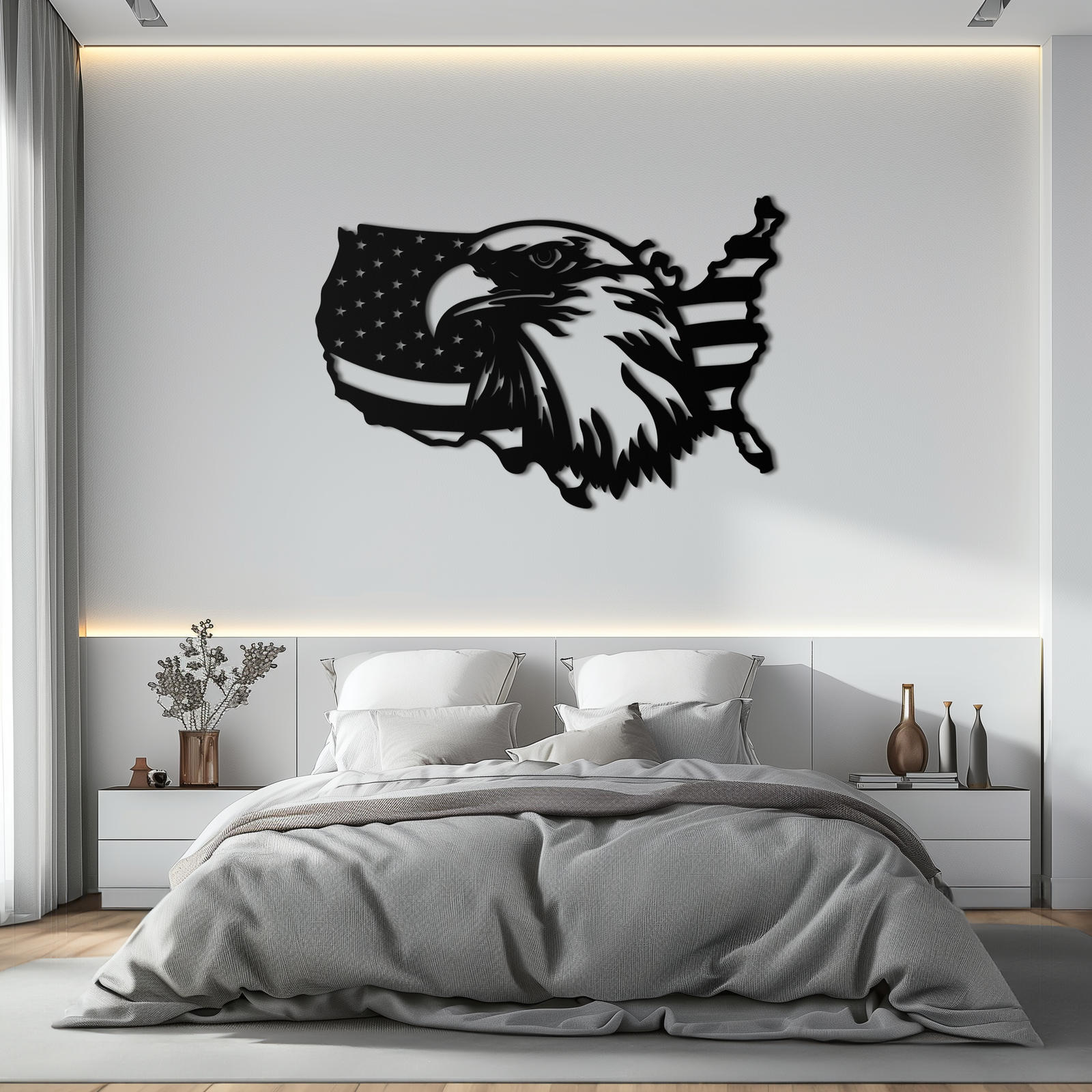 American Flag Eagle Silhouette Metal Wall Art – Patriotic USA Decor for Home & Office- KAF497