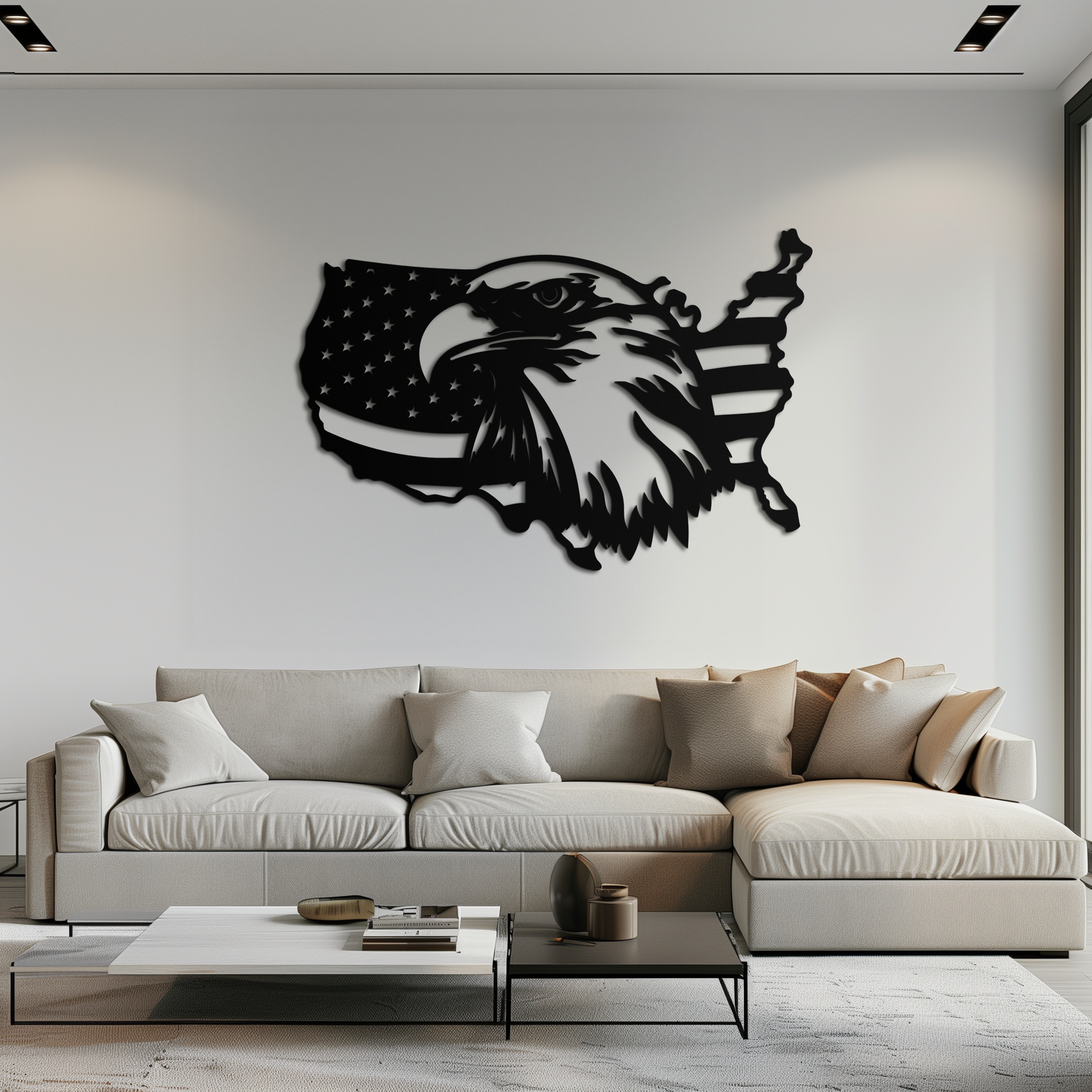 American Flag Eagle Silhouette Metal Wall Art – Patriotic USA Decor for Home & Office- KAF497