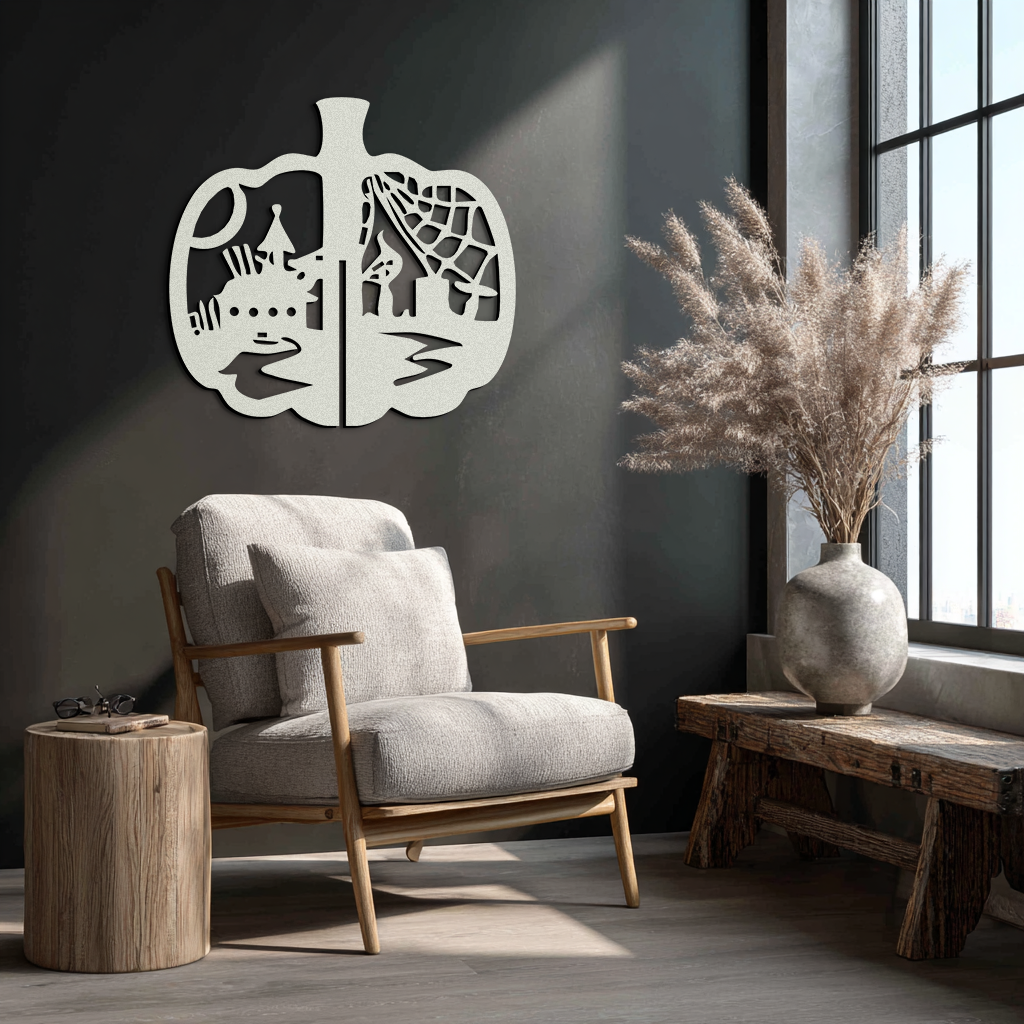 Halloween Pumpkin Metal Wall Art – Spooky Black Steel Halloween Decor- KAF498