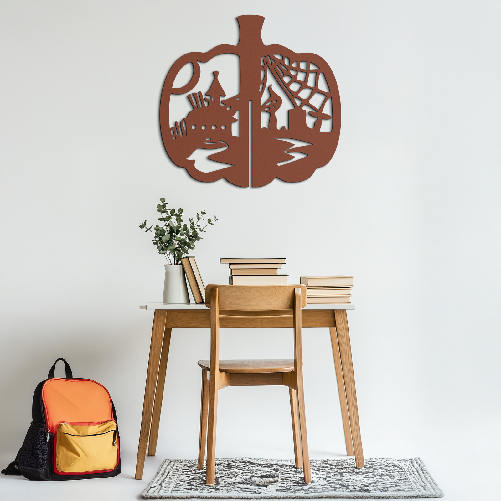 Halloween Pumpkin Metal Wall Art – Spooky Black Steel Halloween Decor- KAF498