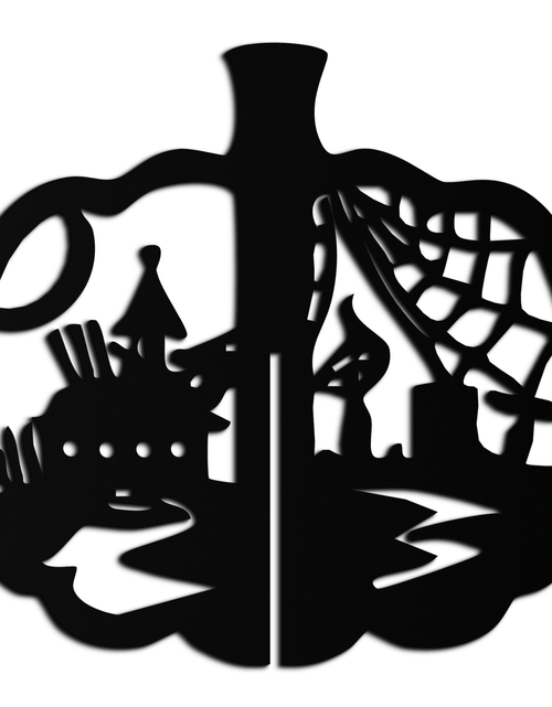 Load image into Gallery viewer, Halloween Pumpkin Metal Wall Art – Spooky Black Steel Halloween Decor- KAF498