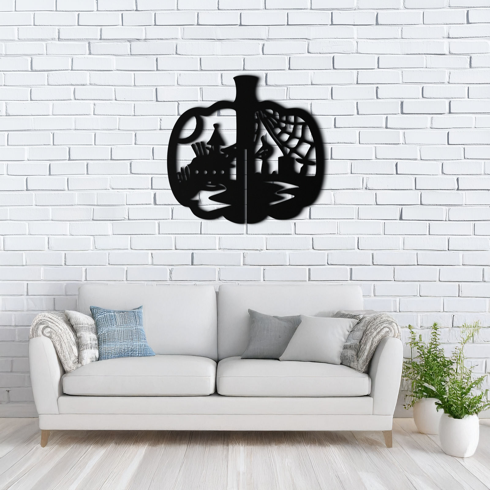 Halloween Pumpkin Metal Wall Art – Spooky Black Steel Halloween Decor- KAF498