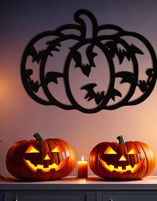 Load image into Gallery viewer, Halloween Pumpkin Faces Metal Wall Art – Spooky Black Steel Decoration- KAF502
