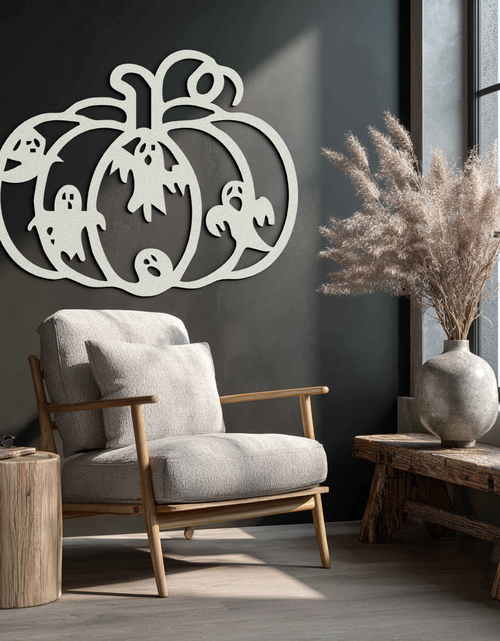 Load image into Gallery viewer, Halloween Pumpkin and Ghosts Metal Wall Art – Spooky Black Steel Decoration- KAF505