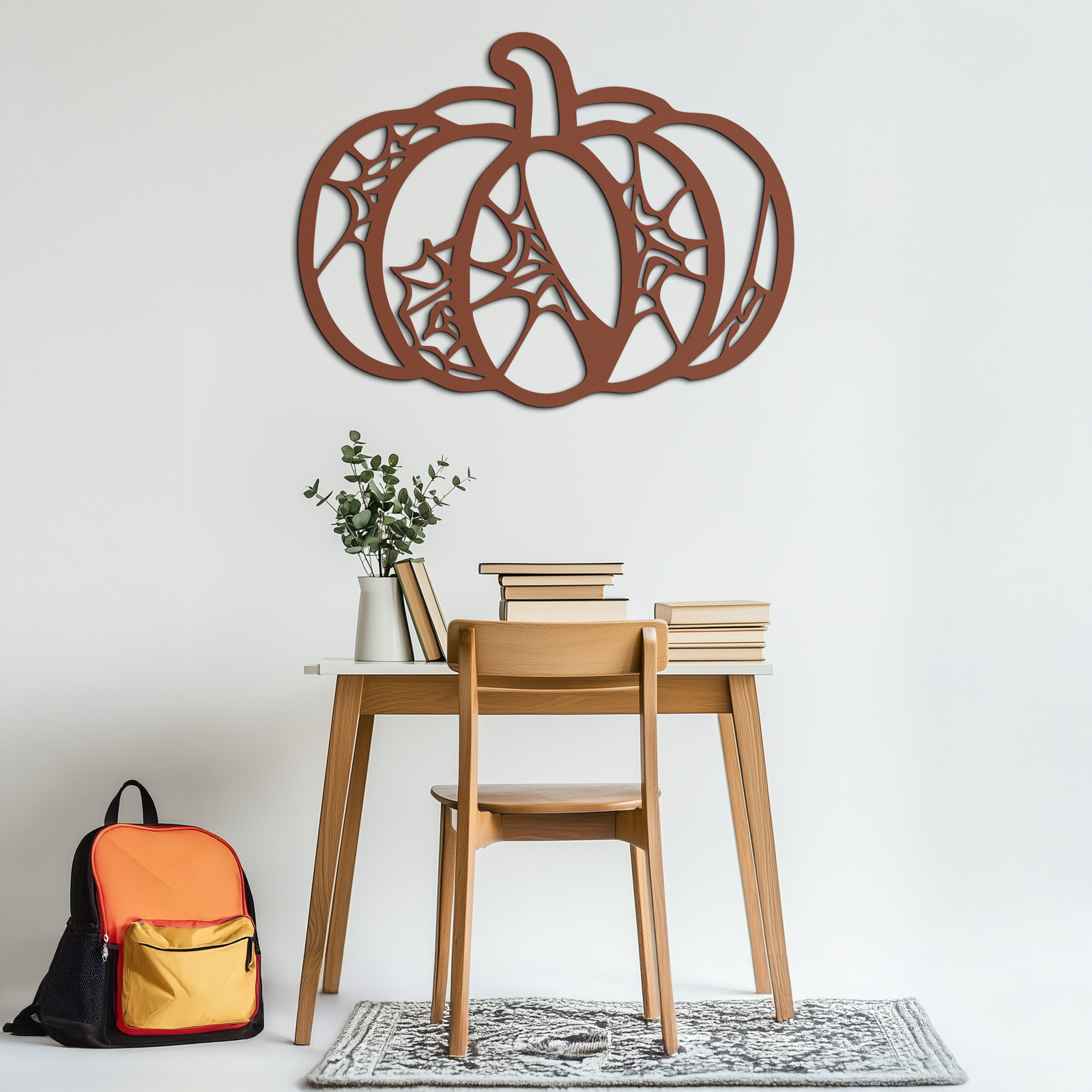 Halloween Pumpkin Metal Wall Art – Black Steel Haunted Fall Decor- KAF506