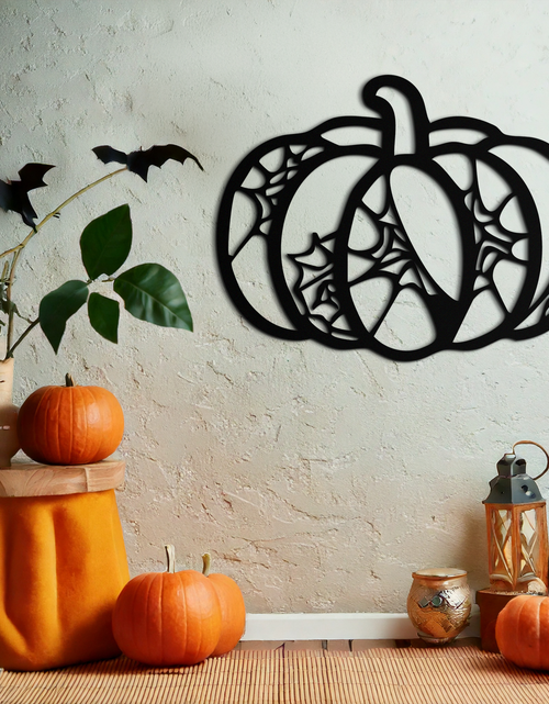 Load image into Gallery viewer, Halloween Pumpkin Metal Wall Art – Black Steel Haunted Fall Decor- KAF506