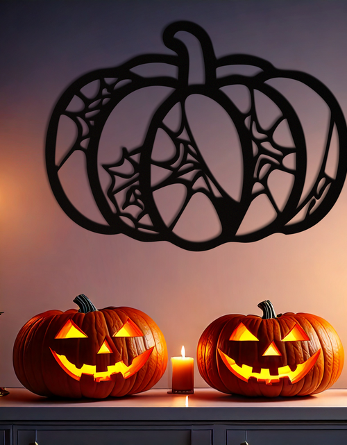 Load image into Gallery viewer, Halloween Pumpkin Metal Wall Art – Black Steel Haunted Fall Decor- KAF506