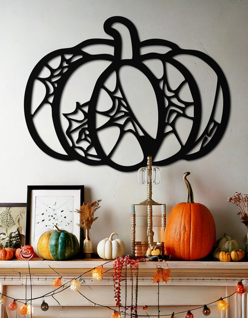 Load image into Gallery viewer, Halloween Pumpkin Metal Wall Art – Black Steel Haunted Fall Decor- KAF506