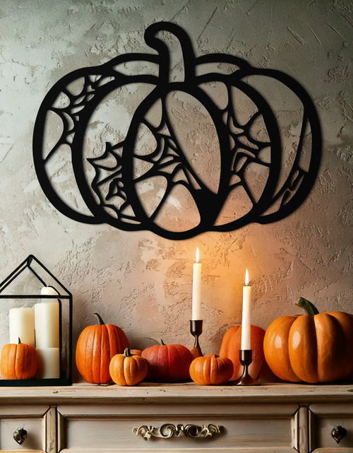 Load image into Gallery viewer, Halloween Pumpkin Metal Wall Art – Black Steel Haunted Fall Decor- KAF506