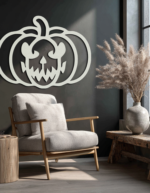 Load image into Gallery viewer, Scary Pumpkin Face Metal Wall Art – Black Steel Halloween Decor- KAF507