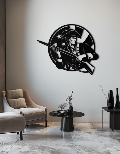 Load image into Gallery viewer, Patriotic Soldier Silhouette Metal Wall Art – Black Steel Military Home Decor- KAF508