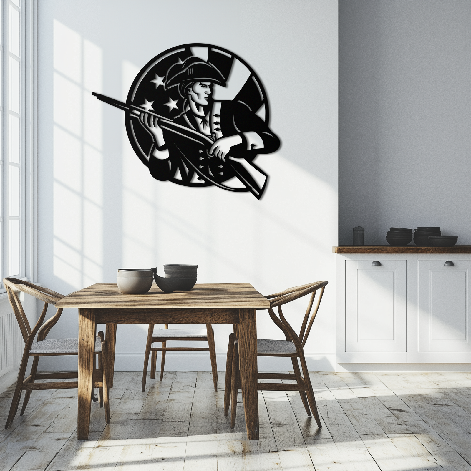 Patriotic Soldier Silhouette Metal Wall Art – Black Steel Military Home Decor- KAF508