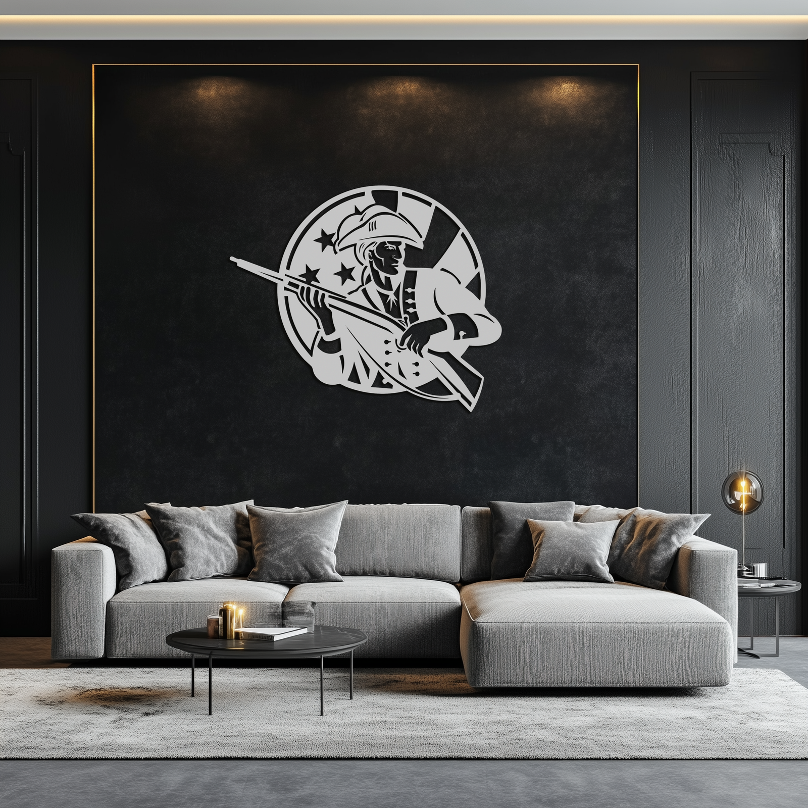 Patriotic Soldier Silhouette Metal Wall Art – Black Steel Military Home Decor- KAF508
