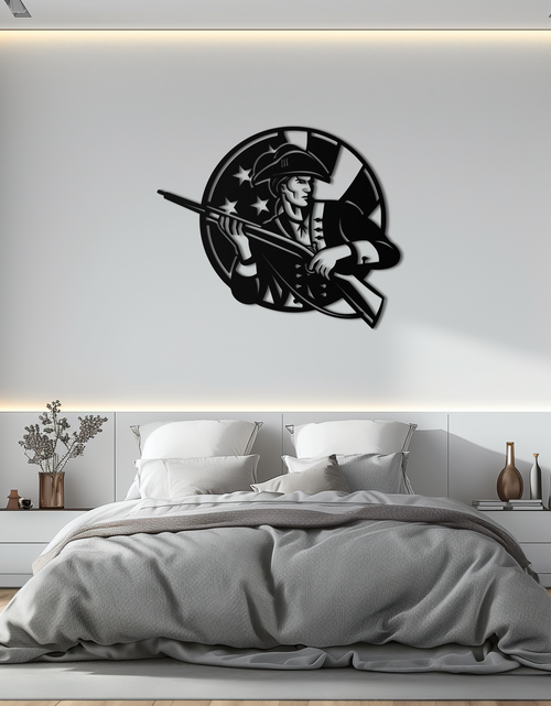 Load image into Gallery viewer, Patriotic Soldier Silhouette Metal Wall Art – Black Steel Military Home Decor- KAF508