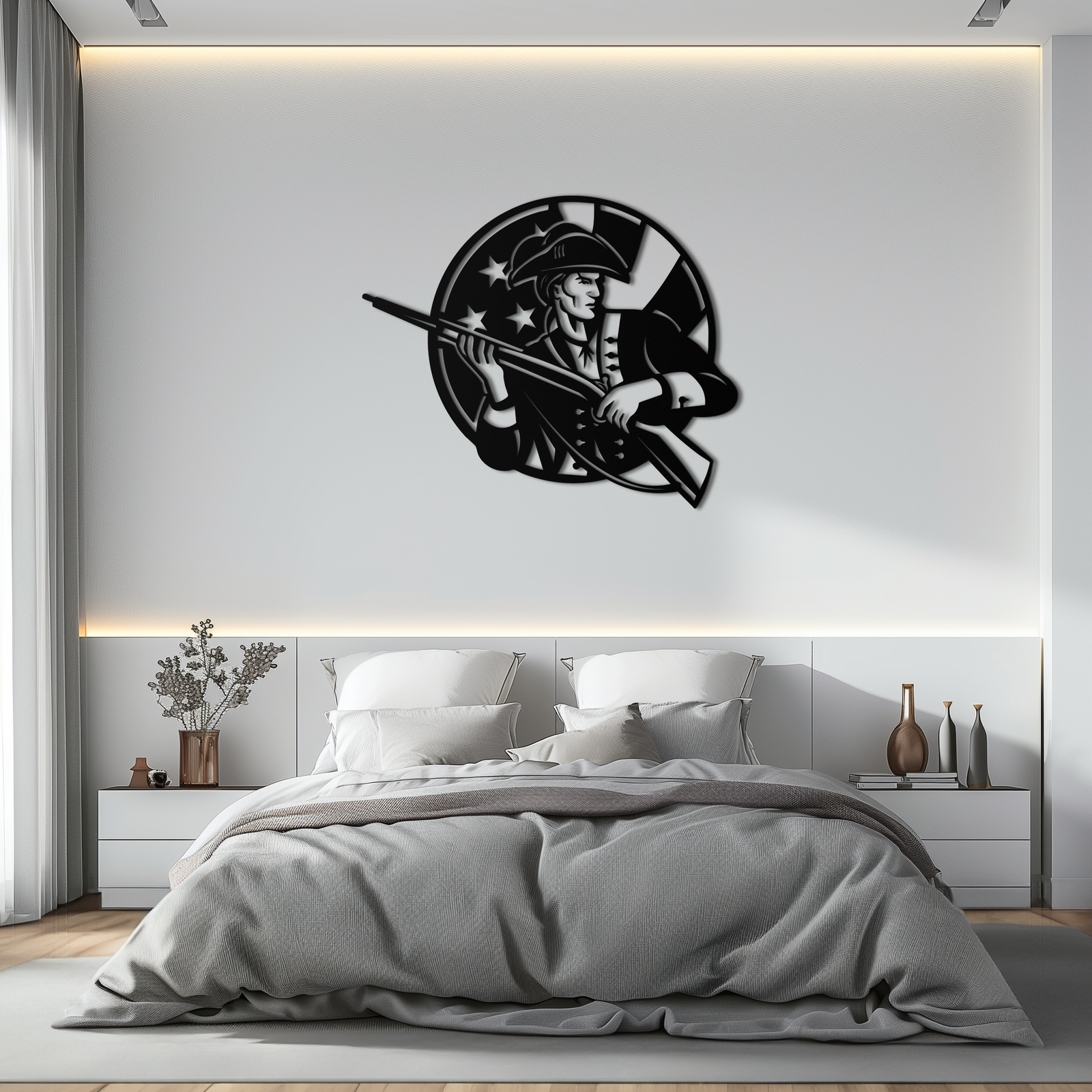 Patriotic Soldier Silhouette Metal Wall Art – Black Steel Military Home Decor- KAF508