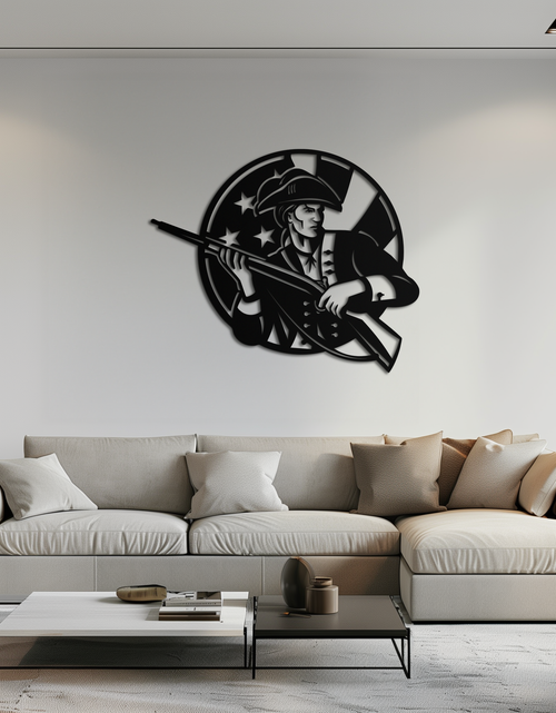 Load image into Gallery viewer, Patriotic Soldier Silhouette Metal Wall Art – Black Steel Military Home Decor- KAF508