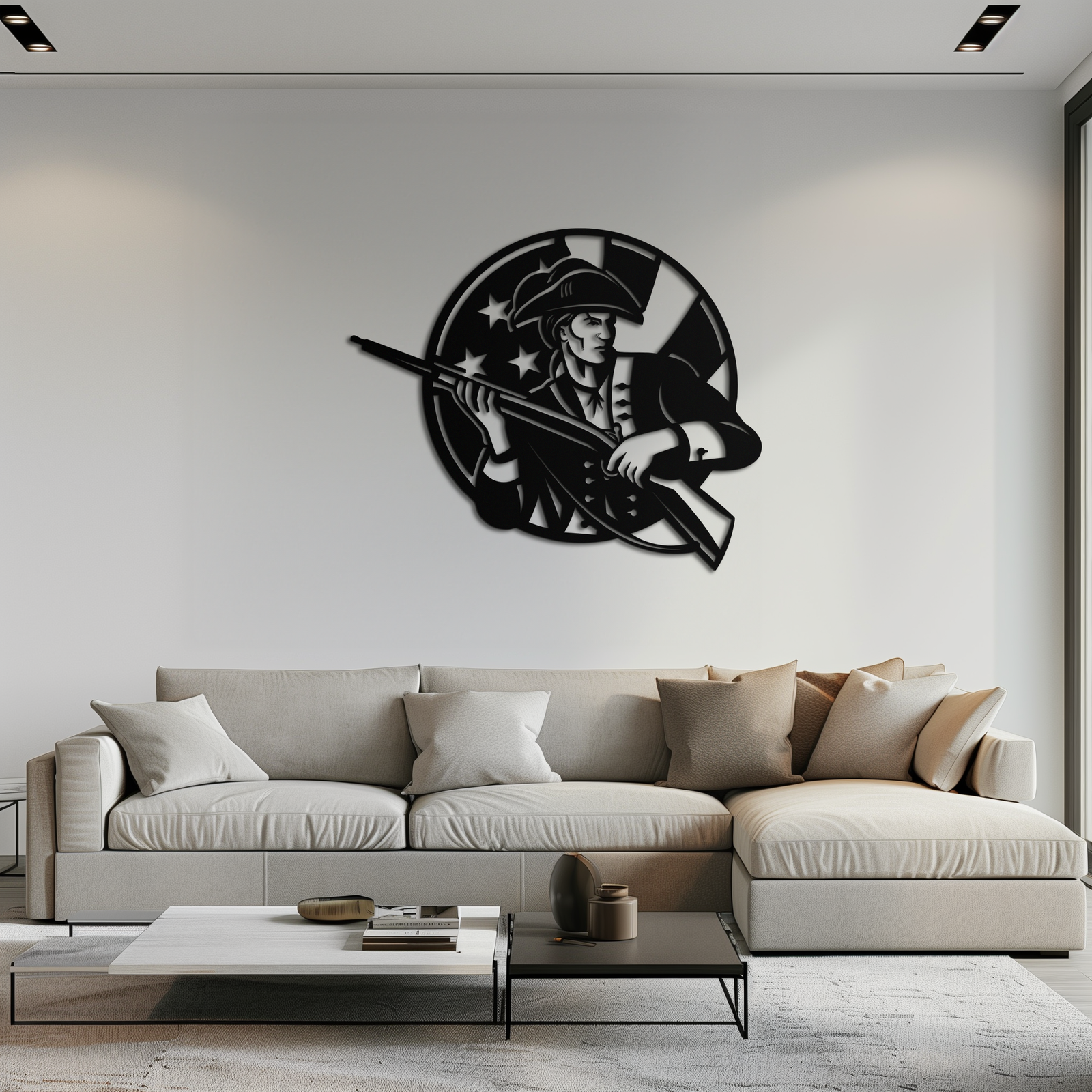 Patriotic Soldier Silhouette Metal Wall Art – Black Steel Military Home Decor- KAF508