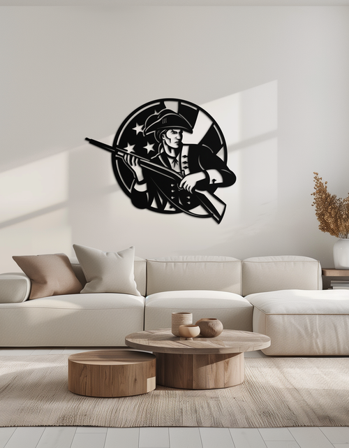 Load image into Gallery viewer, Patriotic Soldier Silhouette Metal Wall Art – Black Steel Military Home Decor- KAF508