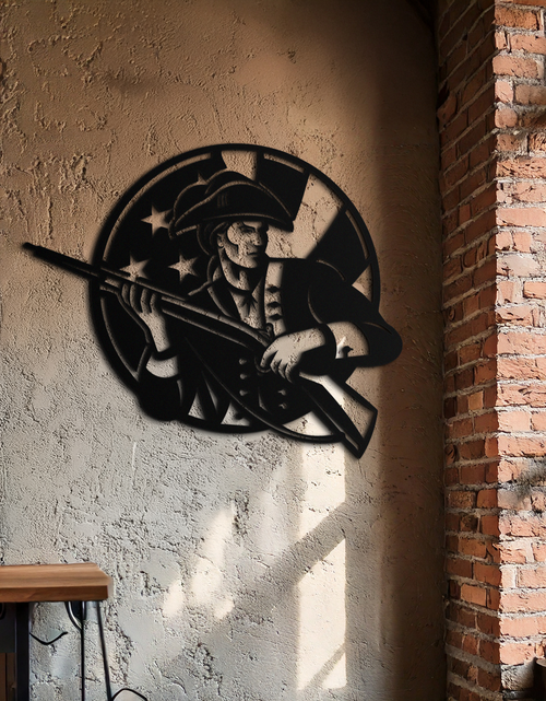 Load image into Gallery viewer, Patriotic Soldier Silhouette Metal Wall Art – Black Steel Military Home Decor- KAF508
