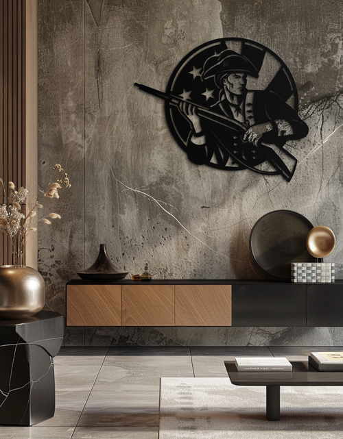 Load image into Gallery viewer, Patriotic Soldier Silhouette Metal Wall Art – Black Steel Military Home Decor- KAF508