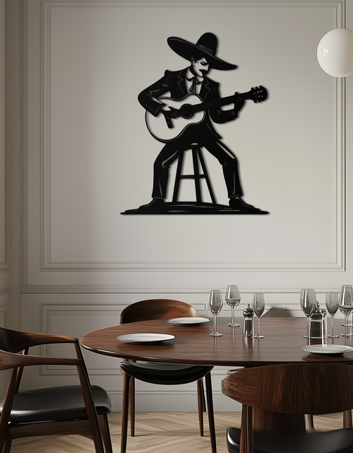 Load image into Gallery viewer, Mexican Musician Metal Wall Art – Black Steel Guitarist Day of the Dead Decor- KAF510