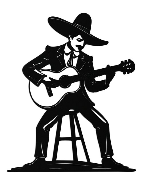 Load image into Gallery viewer, Mexican Musician Metal Wall Art – Black Steel Guitarist Day of the Dead Decor- KAF510
